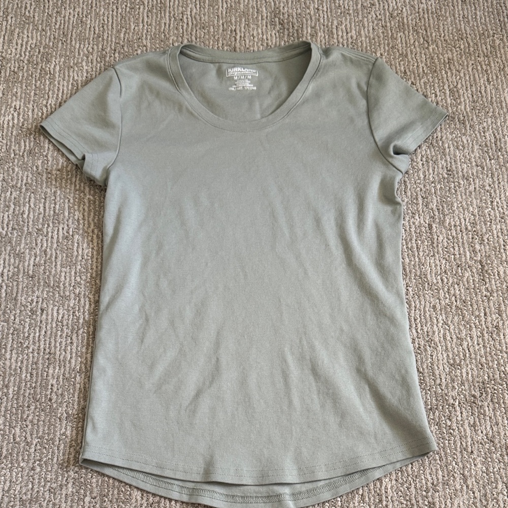 Blue Green Cotton Short Sleeve Round Neck Tee